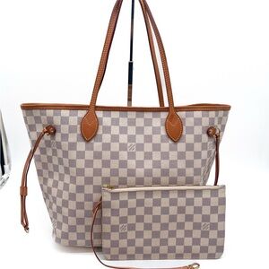 Louis Vuitton Neverfull MM in Damier Azur shoulder bag with pouch